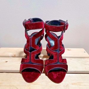 Antonio Melani, Gladiator heel sandals, Velvet & Leather Size 5.5, Heel: 4”
